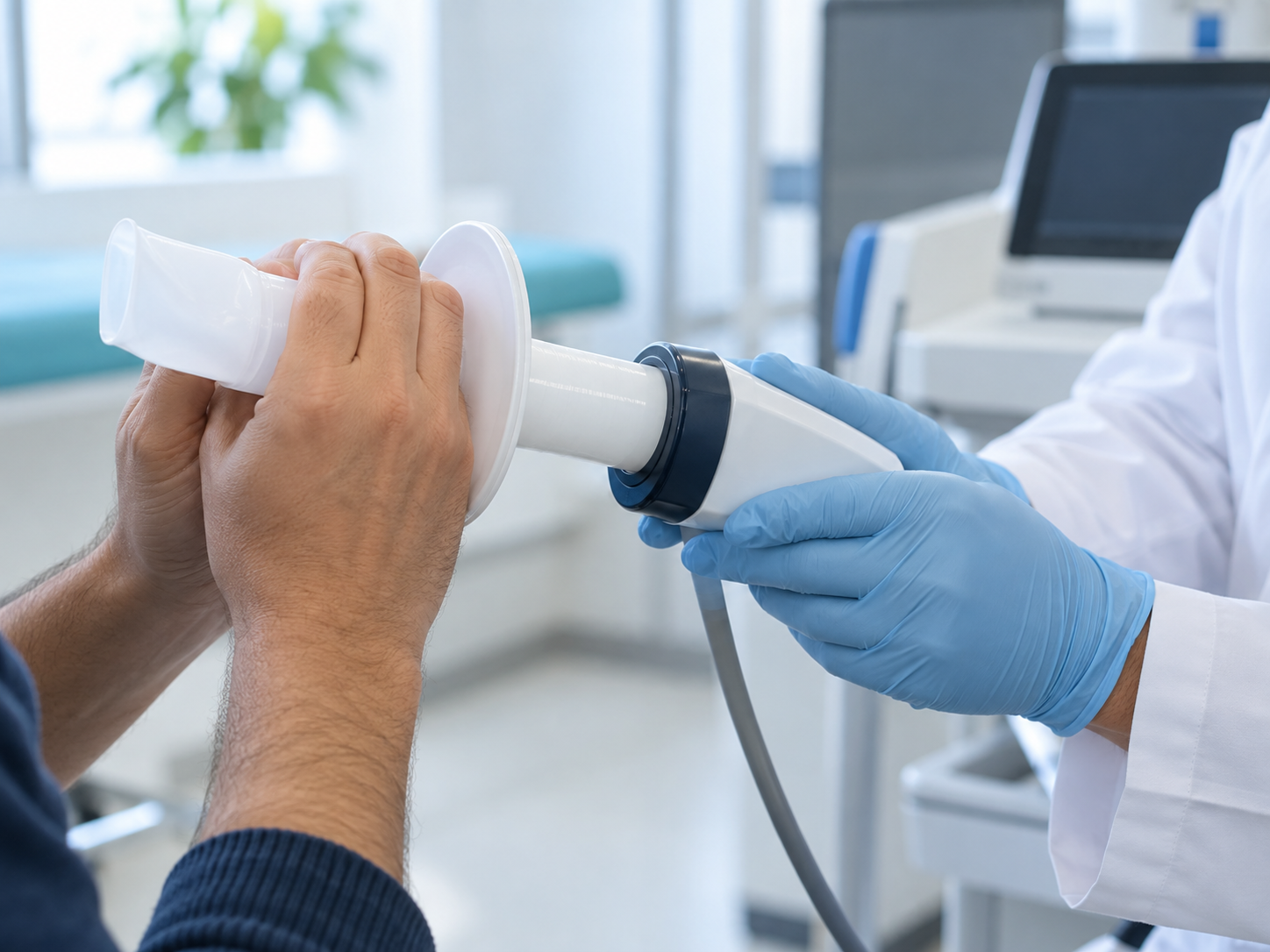 Realização de exame de espirometria